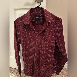 ASOS Men's Burgundy Shirt with White Polka Dots